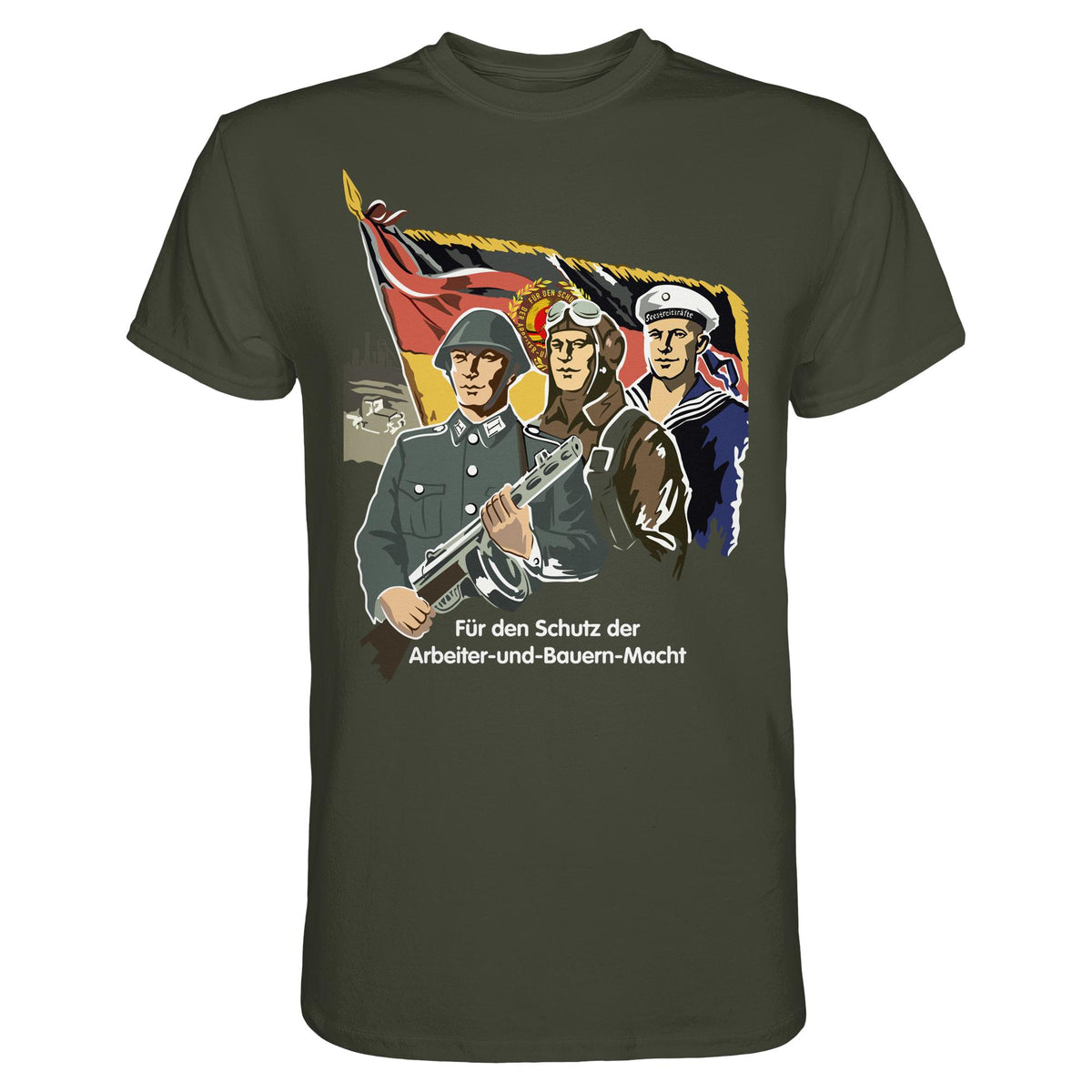 DDR Ostalgie Shirt Unisex • FÜR DEN SCHUTZ DER ARBEITER-UND-BAUERN-MACHT (NVA ORIGINAL-PLAKAT)