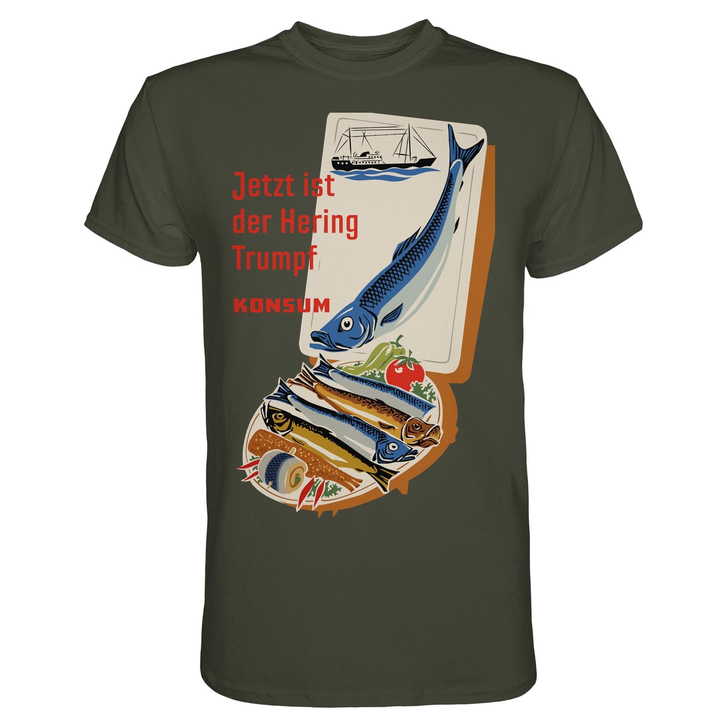 DDR Ostalgie Shirt Unisex • JETZT IST DER HERING TRUMPF (ORIGINAL KONSUM-PLAKAT)