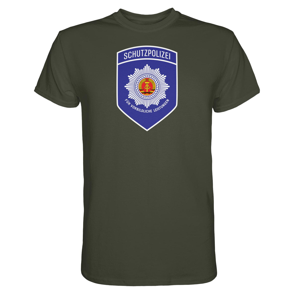 DDR Ostalgie Shirt Unisex • SCHUTZPOLIZEI - FÜR VORBILDLICHE LEISTUNGEN (ORIGINAL-AUFNÄHER)
