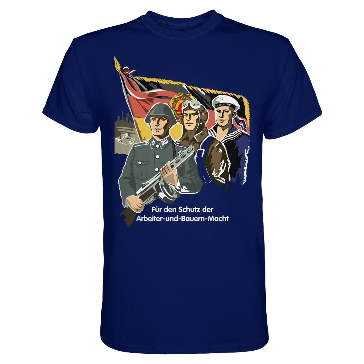DDR Ostalgie Shirt Unisex • FÜR DEN SCHUTZ DER ARBEITER-UND-BAUERN-MACHT (NVA ORIGINAL-PLAKAT)