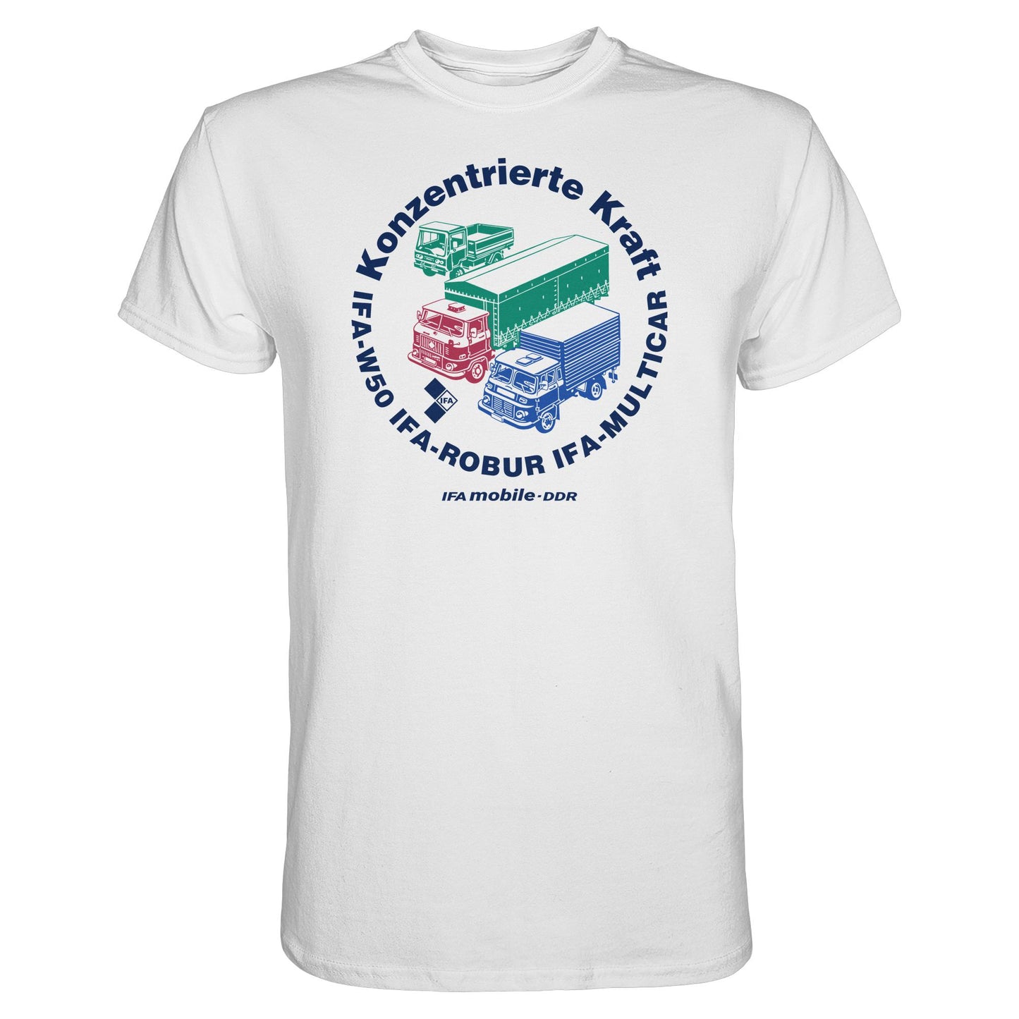 DDR Ostalgie Shirt Unisex • IFA KONZENTRIERTE KRAFT - W50, ROBUR, MULTICAR (ORIGINAL WIMPELMOTIV)