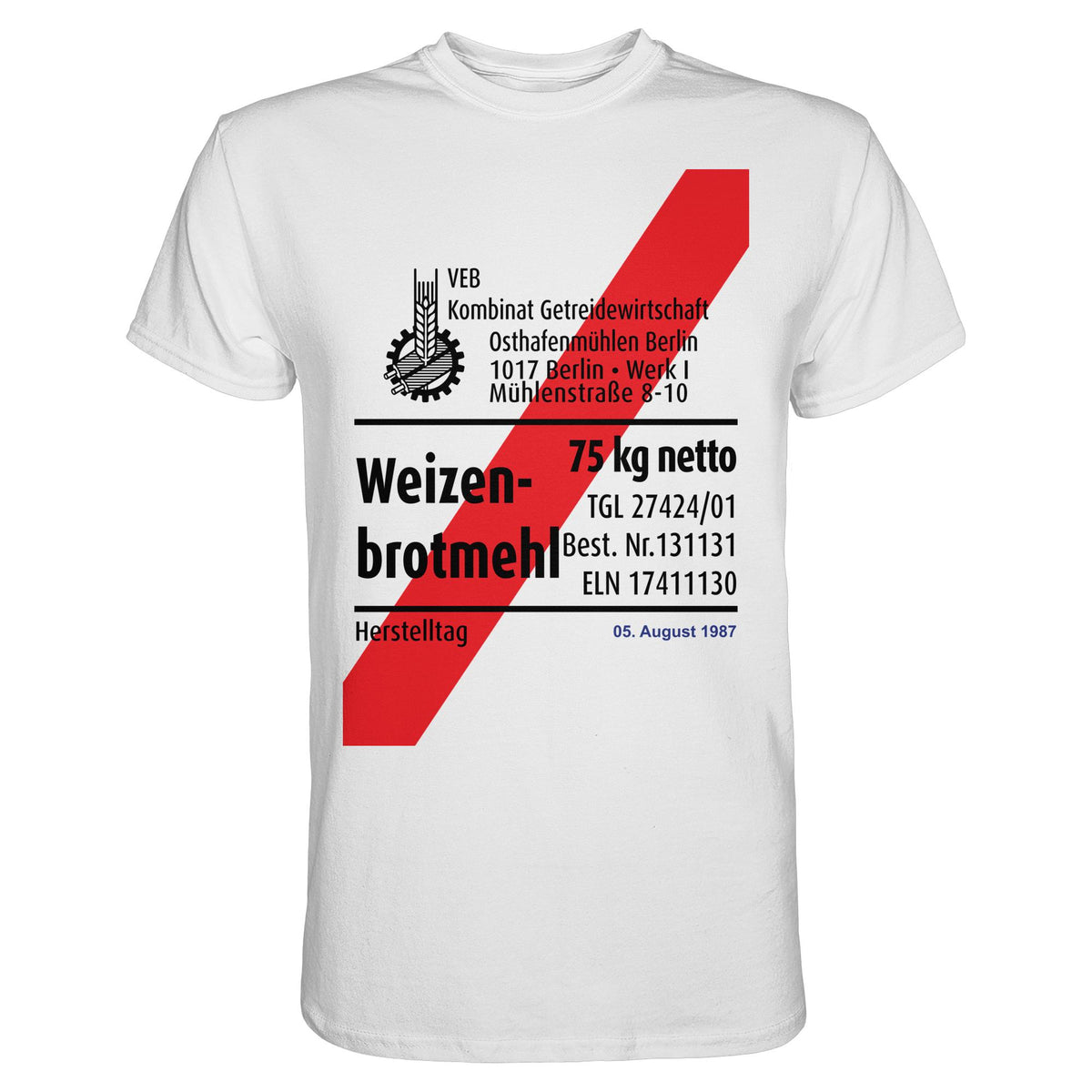 DDR Ostalgie Shirt Unisex • WEIZENMEHL - VEB KOMBINAT GETREIDEWIRTSCHAFT (ORIGINAL-VERPACKUNG)