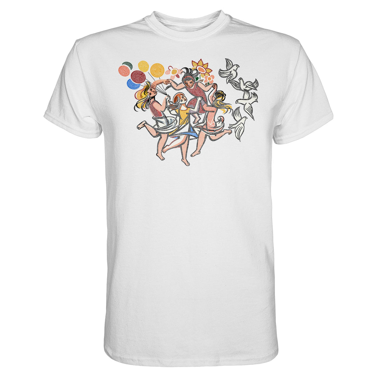 DDR Ostalgie Shirt Unisex • WALTER WOMACKA - TANZENDE MÄDCHEN MIT FRIEDENSTAUBEN (MOSAIK HAUS DES LEHRERS, 1964)