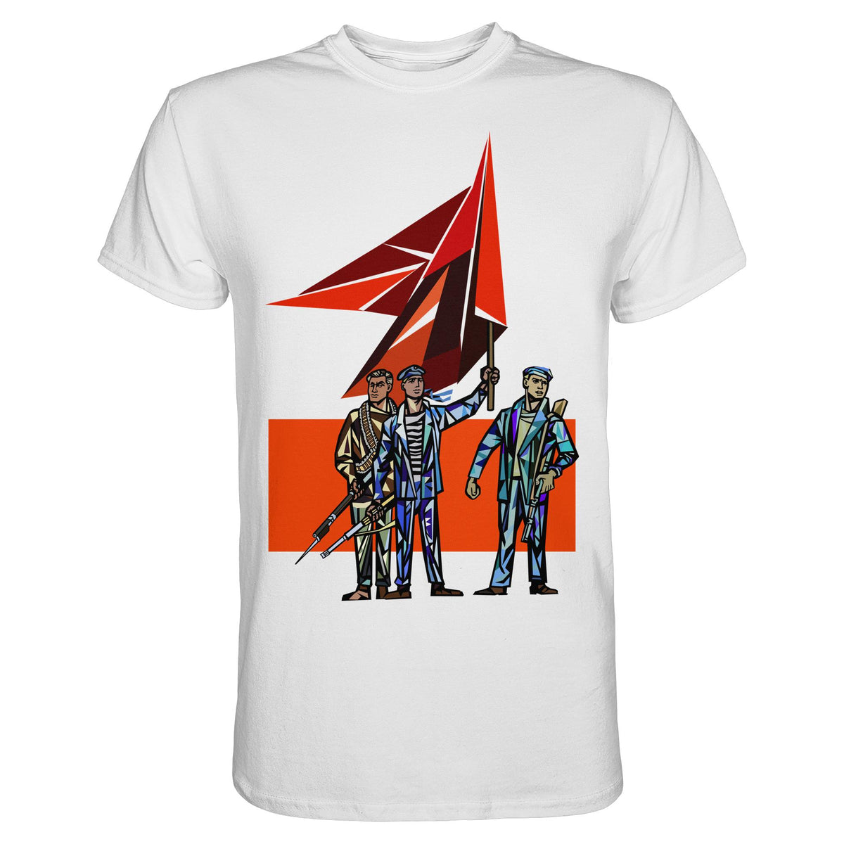 DDR Ostalgie Shirt Unisex • WALTER WOMACKA - BEWAFFNETE ARBEITER (STAATSRATSGEBÄUDE, Aus der Geschichte der Deutschen Arbeiterbewegung, 1964)