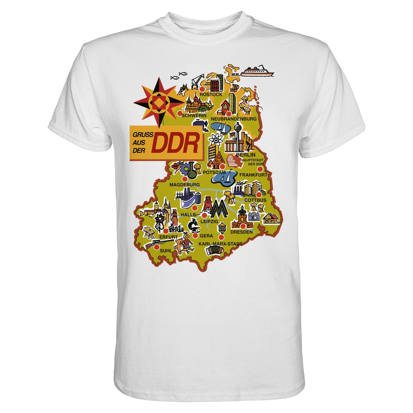 DDR Ostalgie Shirt Unisex • GRUSS AUS DER DDR (ORIGINAL POSTKARTE)