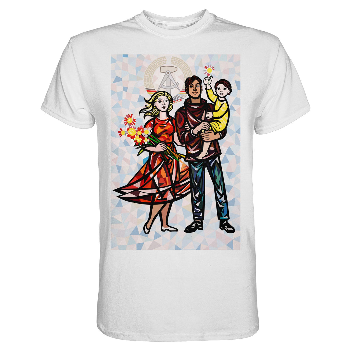 DDR Ostalgie Shirt Unisex • WALTER WOMACKA - UNSERE FAMILIE mit Hintergrund (STAATSRATSGEBÄUDE, Aus der Geschichte der Deutschen Arbeiterbewegung, 1964)