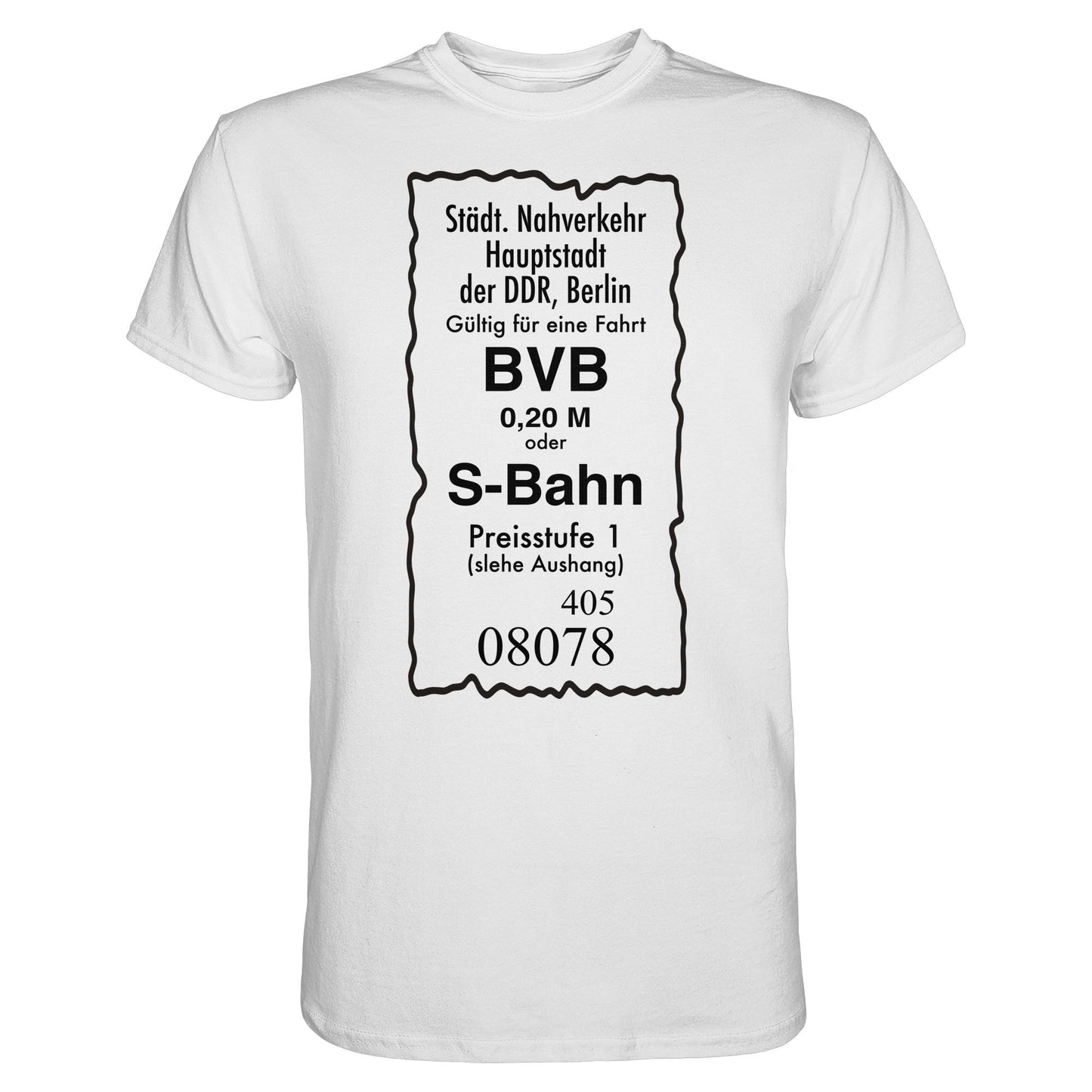 DDR Ostalgie Shirt Unisex • BVB BERLIN NAHVERKEHR, 20 PFENNIG (ORIGINAL FAHRSCHEIN 1989)