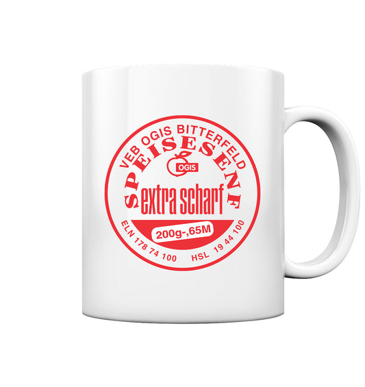 DDR Ostalgie Tasse • VEB OGIS BITTERFELD - SPEISESENF EXTRASCHARF