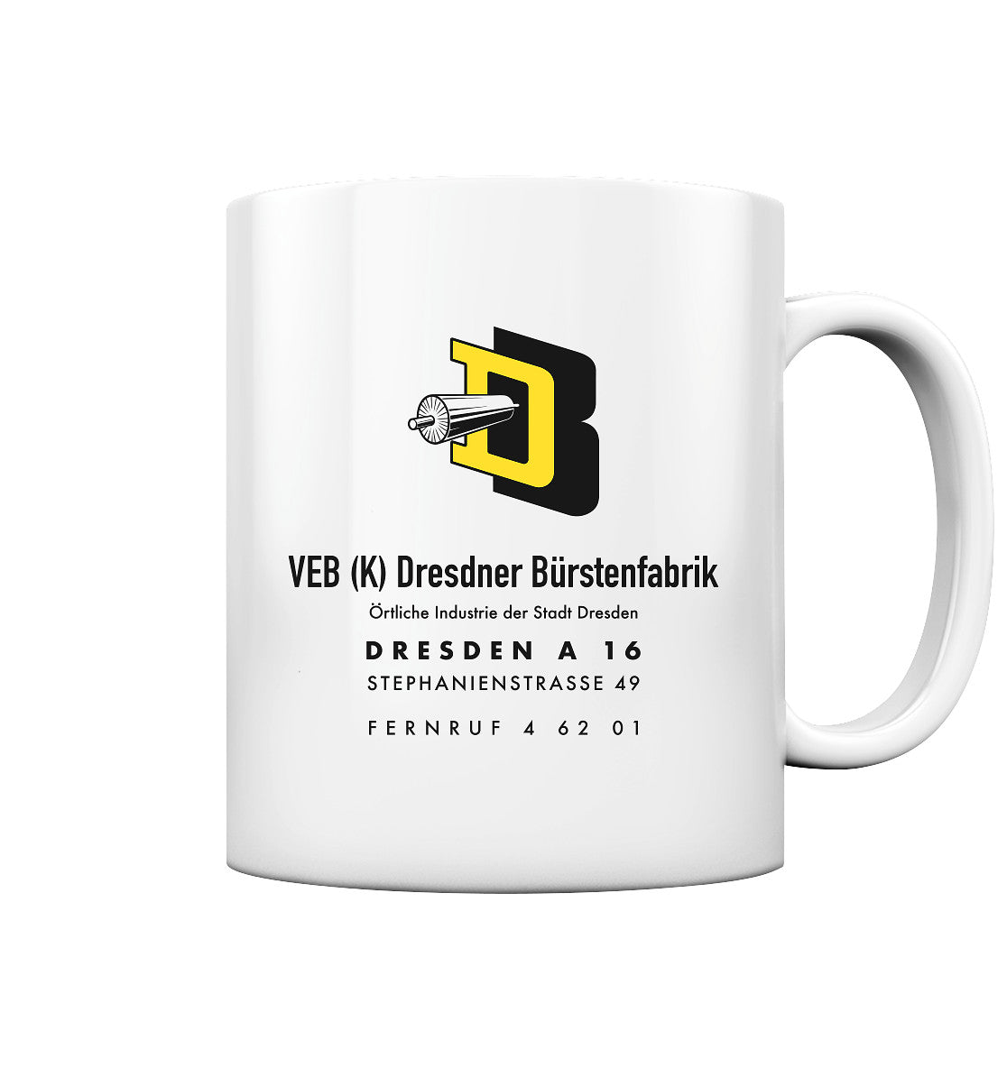 DDR Ostalgie Tasse • VEB DRESDNER BÜRSTENFABRIK
