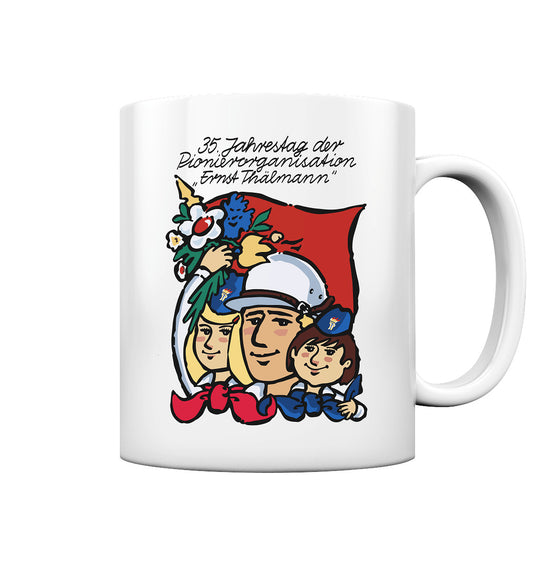 DDR Ostalgie Tasse • 35 JAHRE PIONIERORGANISATION ERNST THÄLMANN (ORIGINAL DDR-PLAKAT)