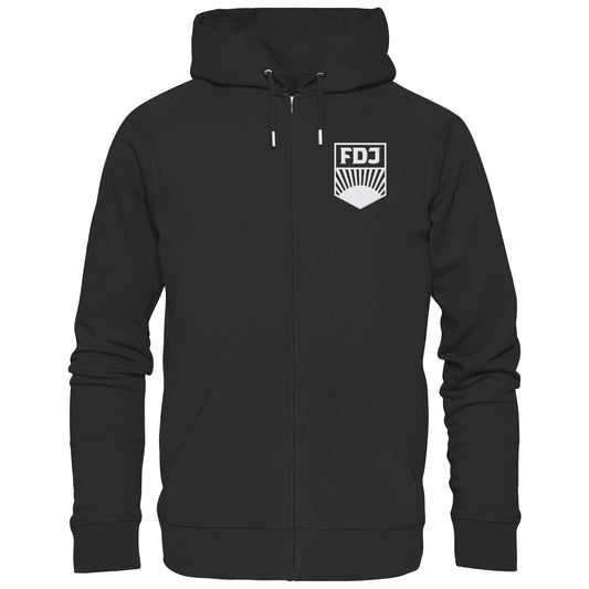 DDR Ostalgie Kapuze / Zipper Hoodie bestickt • FDJ - WEISS