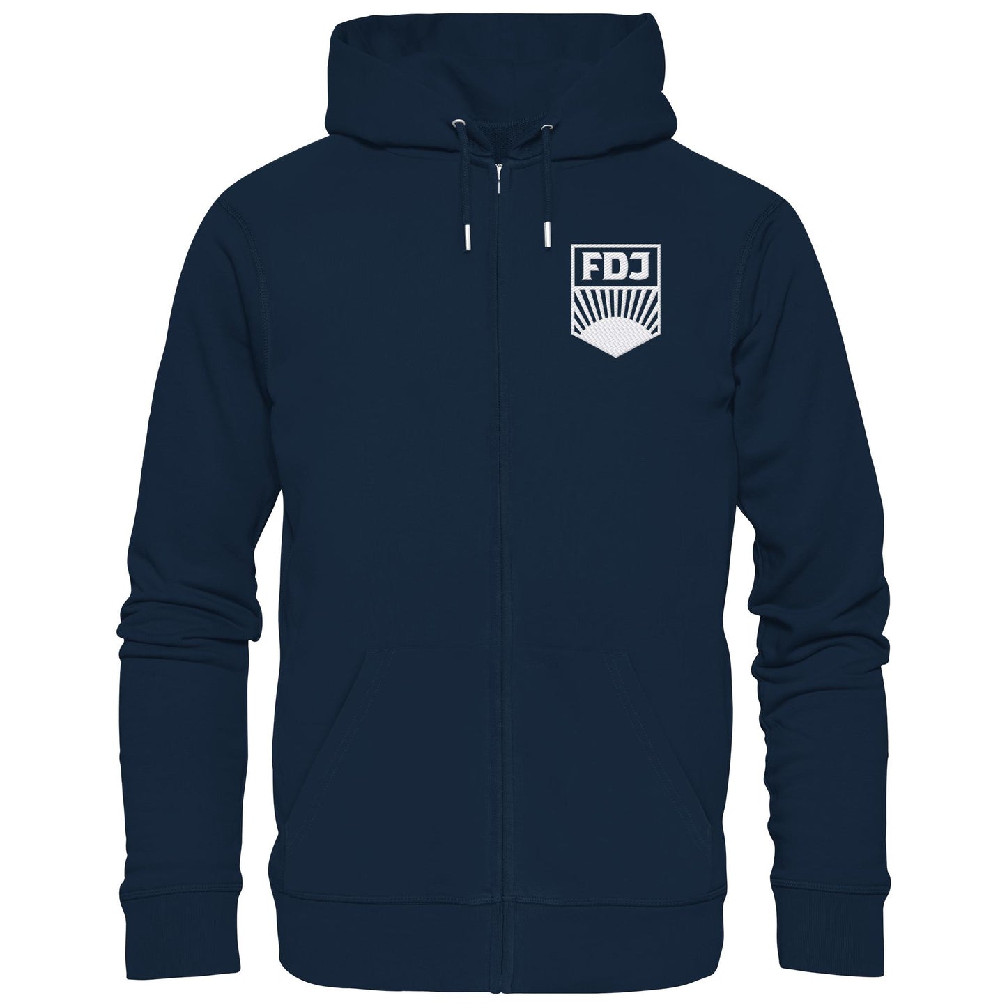 DDR Ostalgie Kapuze / Zipper Hoodie bestickt • FDJ - WEISS