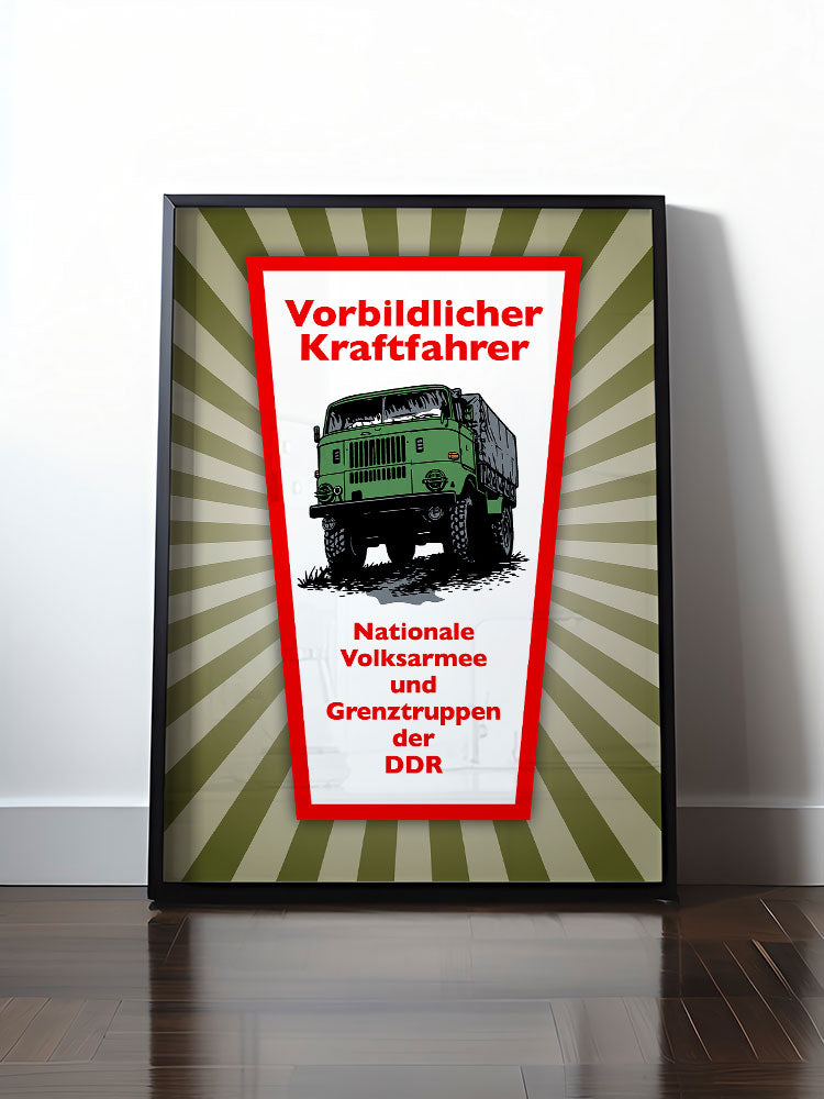 Historisches DDR Poster (A4 | A3 | A2 | A1) • VORBILDLICHER KRAFTFAHRER, NVA (ORIGINAL WIMPELMOTIV)