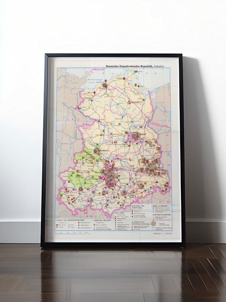 Historisches DDR Poster (A4 | A3 | A2 | A1) • DDR INDUSTRIE LANDKARTE