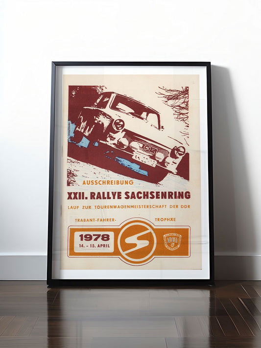 Historisches DDR Poster (A4 | A3 | A2 | A1) • 22. RALLYE SACHSENRING, TOURENWAGENMEISTERSCHAFT DER DDR - 1978