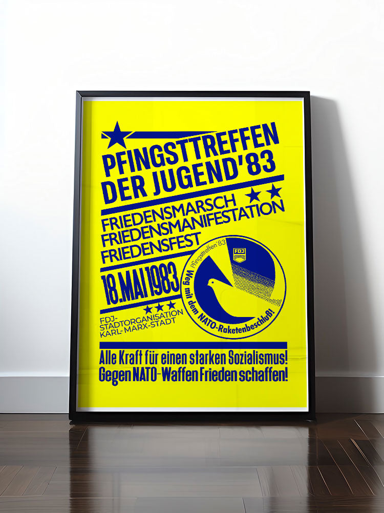 Historisches DDR Poster (A4 | A3 | A2 | A1) • PFINGSTTREFFEN 1983 - GEGEN NATO-WAFFEN - ORIGINAL ILLUSTRATION