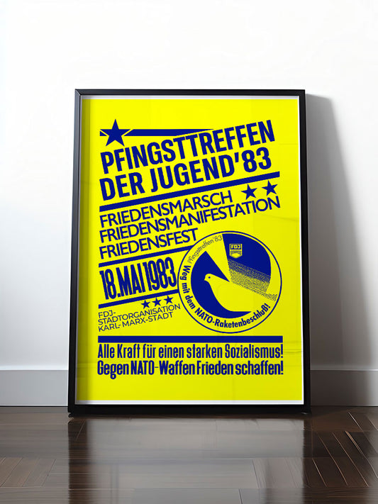 Historisches DDR Poster (A4 | A3 | A2 | A1) • PFINGSTTREFFEN 1983 - GEGEN NATO-WAFFEN - ORIGINAL ILLUSTRATION