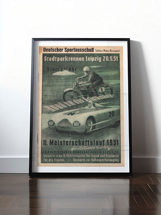 Historisches DDR Poster (A4 | A3 | A2 | A1) • 2. MEISTERSCHAFTSLAUF 1951 - STADTPARKRENNEN LEIPZIG
