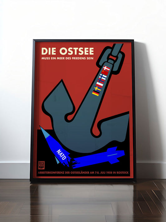 Historisches DDR Poster (A4 | A3 | A2 | A1) • DIE OSTSEE MUSS EIN MEER DES FRIEDENS SEIN, ARBEITERKONFERENZ 1958