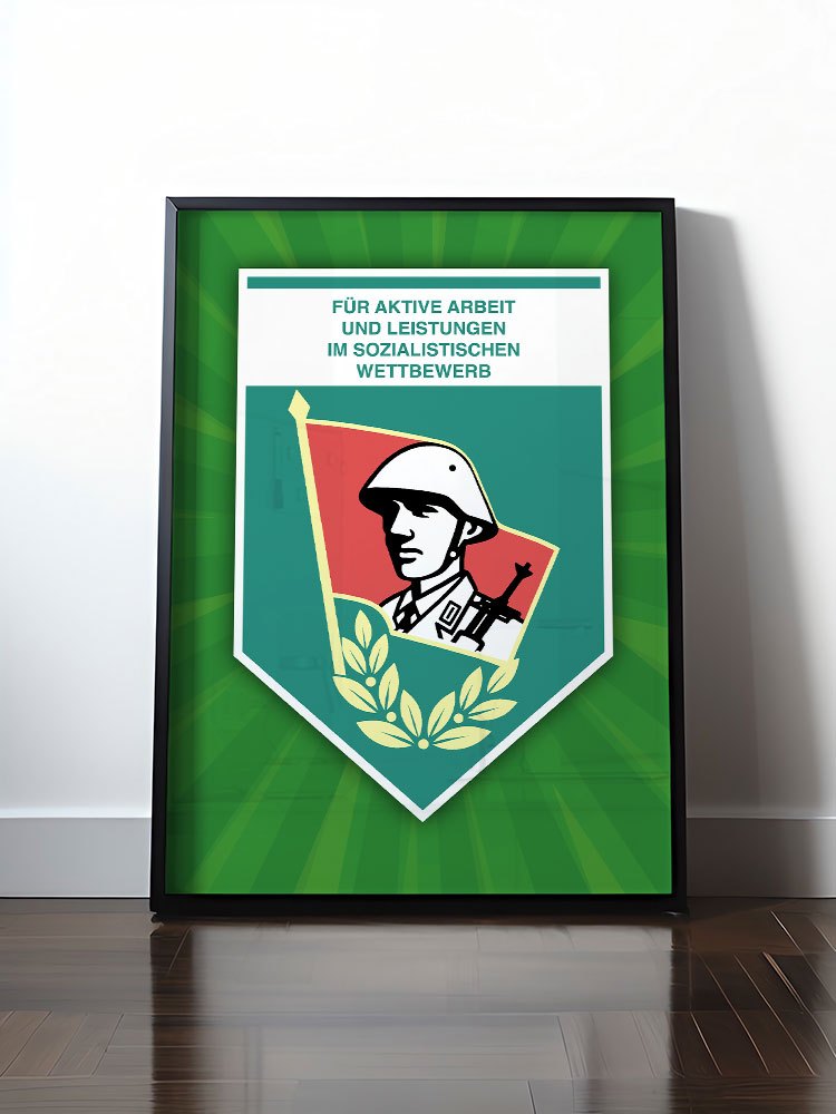 Historisches DDR Poster (A4 | A3 | A2 | A1) • FÜR AKTIVE LEISTUNG UND ARBEIT (ORIGINAL WIMPEL)