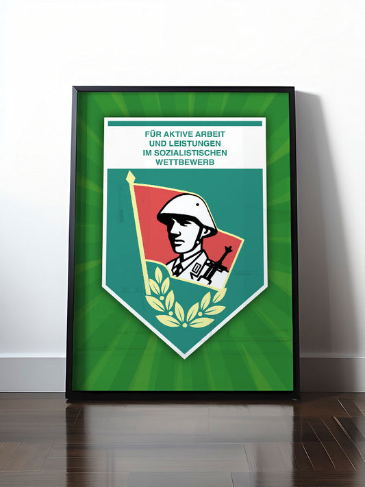 Historisches DDR Poster (A4 | A3 | A2 | A1) • FÜR AKTIVE LEISTUNG UND ARBEIT (ORIGINAL WIMPEL)