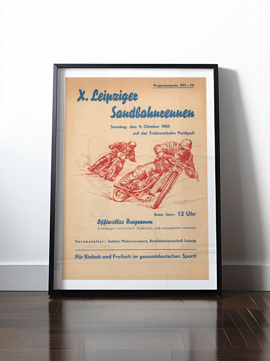 Historisches DDR Poster (A4 | A3 | A2 | A1) • 19. LEIPZIGER SANDBAHNRENNEN - 1955