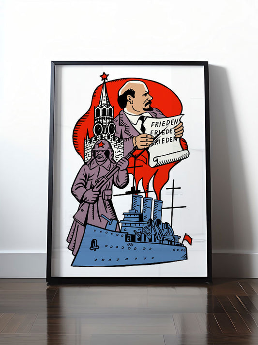 Historisches DDR Poster (A4 | A3 | A2 | A1) • JAHRESTAG OKTOBERREVOLUTION 1917 (ORIGINAL POSTSTEMPEL)