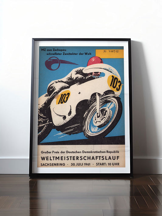 Historisches DDR Poster (A4 | A3 | A2 | A1) • WELTMEISTERSCHAFTSLAUF SACHSENRING - 1961