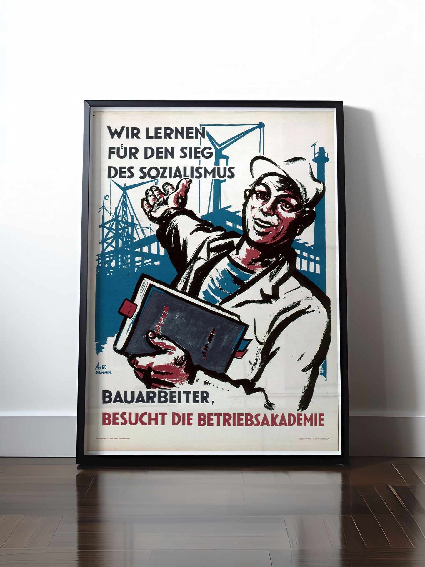 Historisches DDR Poster (A4 | A3 | A2 | A1) • BAUARBEITER BESUCHT DIE BETRIEBSAKADEMIE