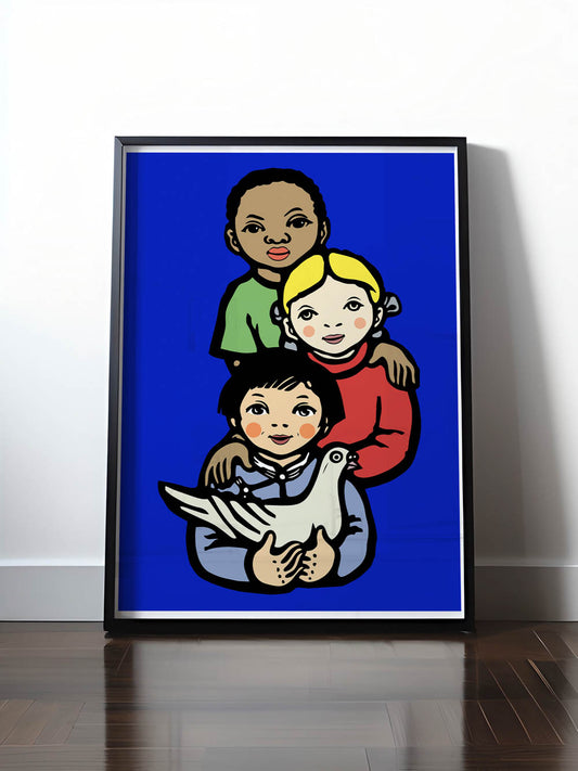 HISTORISCHES POSTER (A4 | A3 | A2 | A1) • WELTFRIEDEN - WORLD PEACE, LI BING-FAN 1967 BLAU