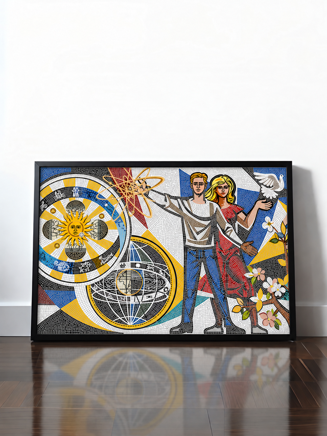 Historisches DDR Poster (A4 | A3 | A2 | A1) • WALTER WOMACKA - JUNGES PAAR MIT FRIEDENSTAUBE (MOSAIK HAUS DES LEHRERS, 1964)